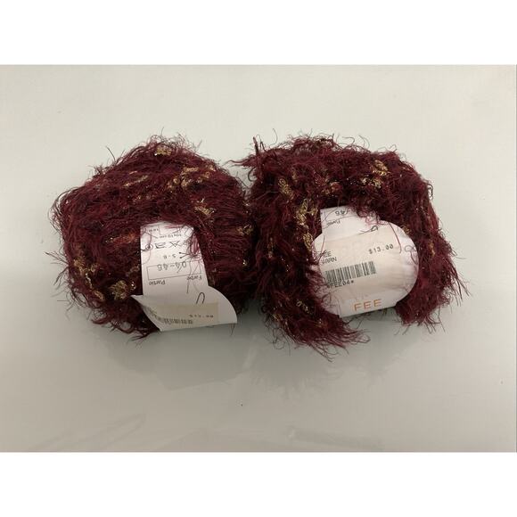 Fee Burgundy Gold Eyelash Yarn 2 Ball (50g) Nylon Blend Made in Italy - Picture 1 of 3